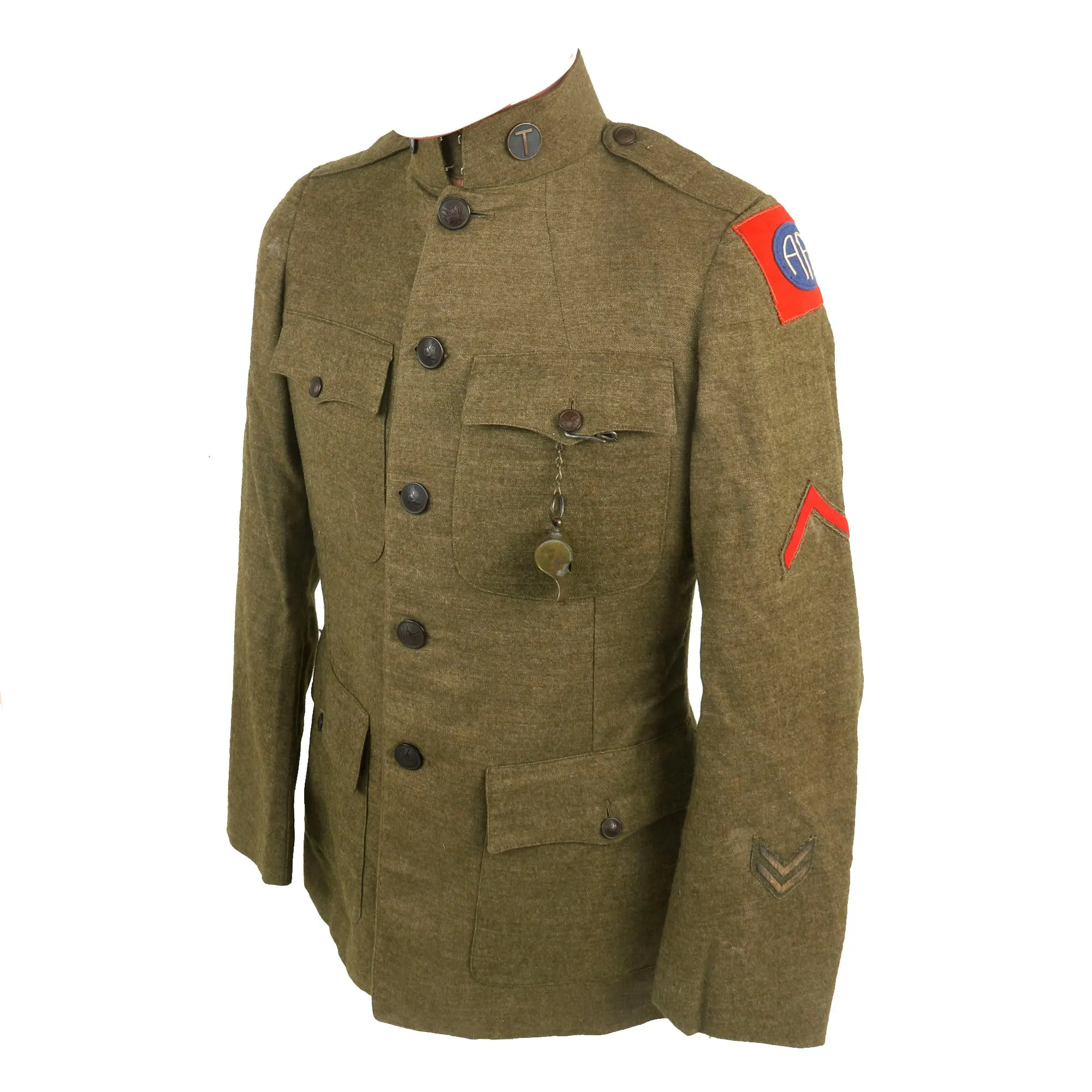 Original U.S. WWI 82nd All American Division Private Purchase Uniform Jacket & Breeches with Trench Whistle & Puttees