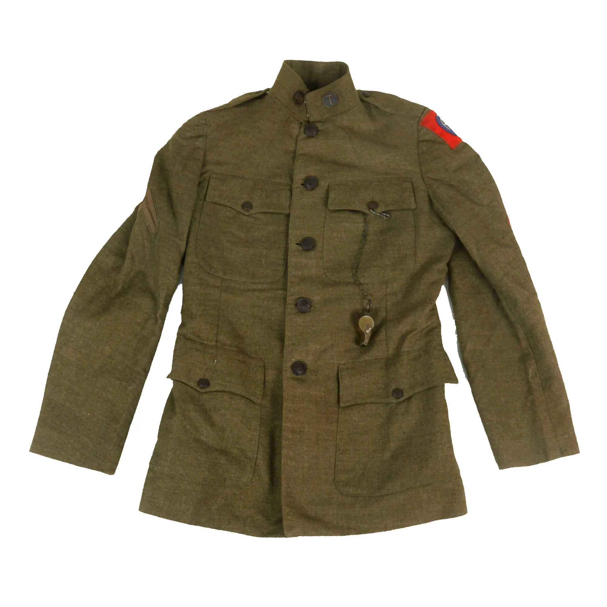 Original U.S. WWI 82nd All American Division Private Purchase Uniform Jacket & Breeches with Trench Whistle & Puttees