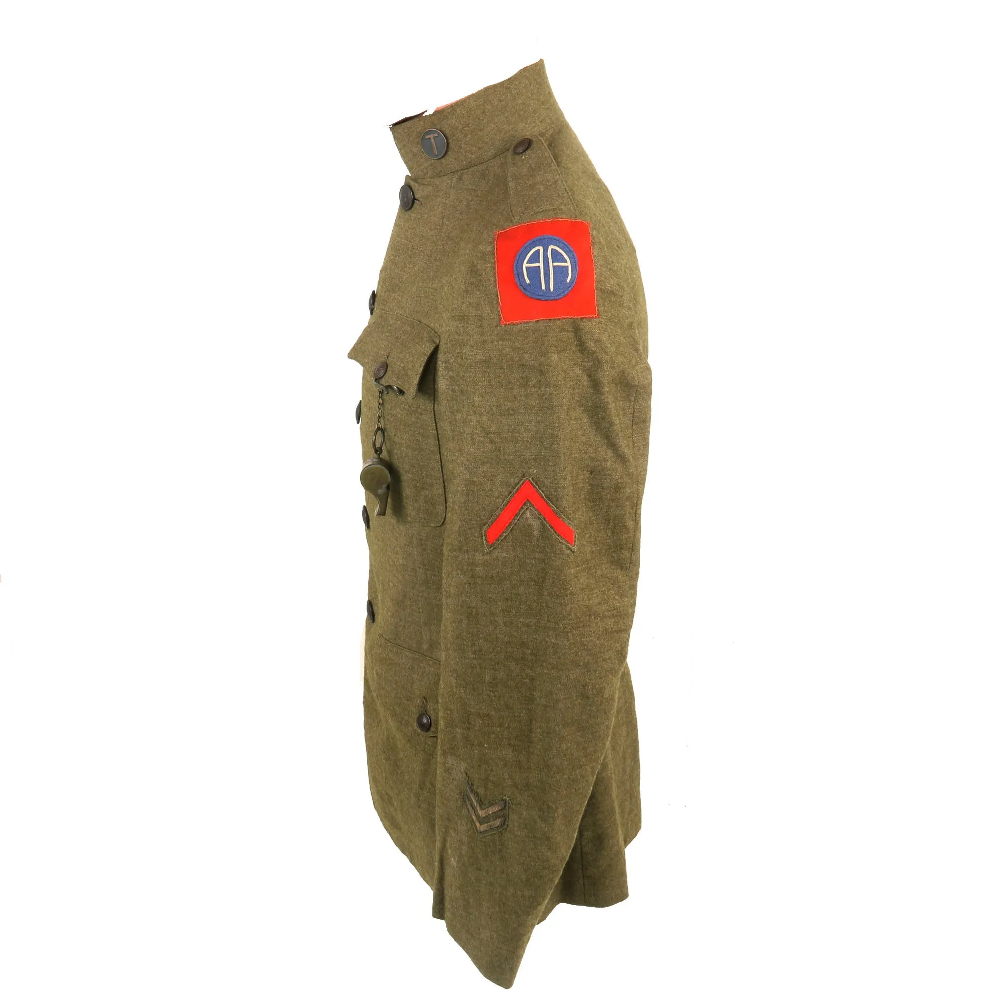 Original U.S. WWI 82nd All American Division Private Purchase Uniform Jacket & Breeches with Trench Whistle & Puttees