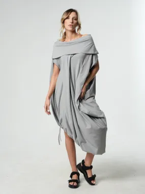 Oversize Cotton Kaftan Dress In Light Grey