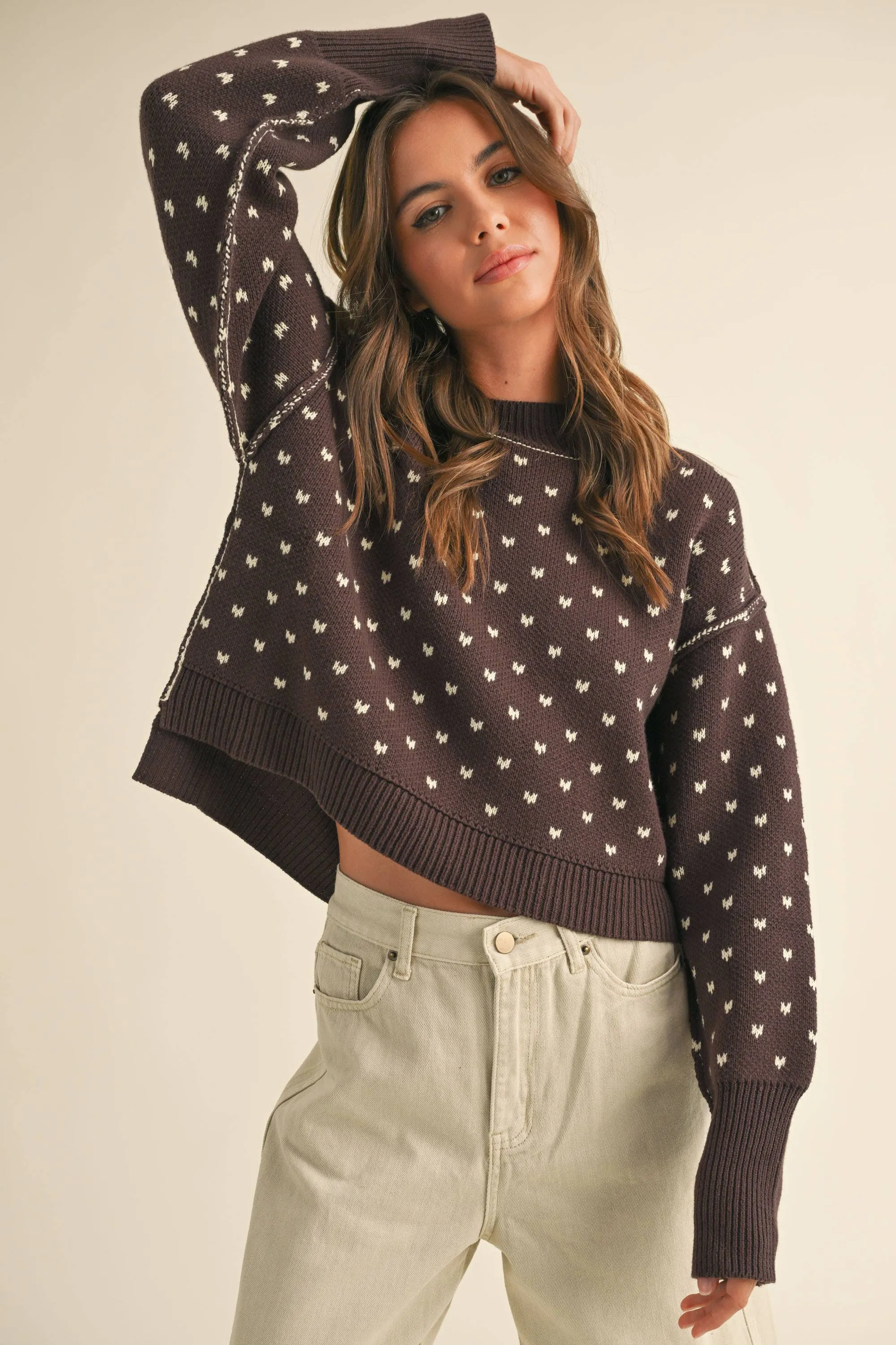 PATTERNED CROP SWEATER TOP