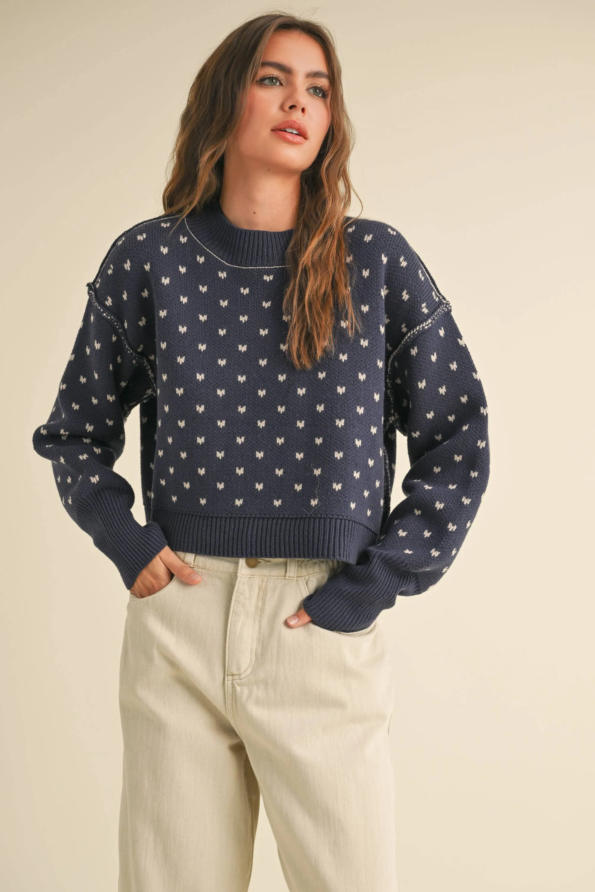 PATTERNED CROP SWEATER TOP