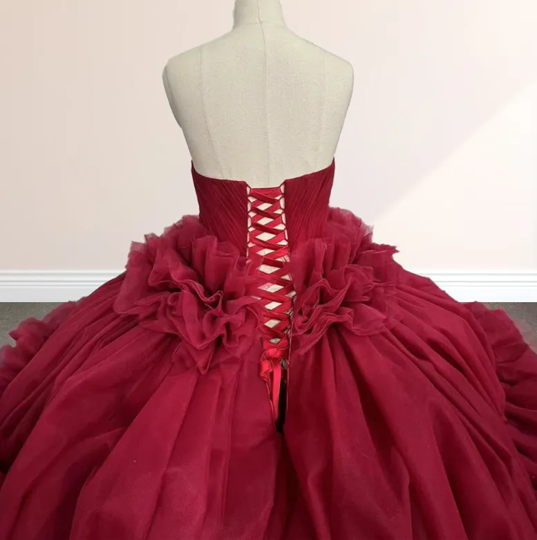 Peplum Red Sleeveless Quinceañera Ball Gown Party Dress