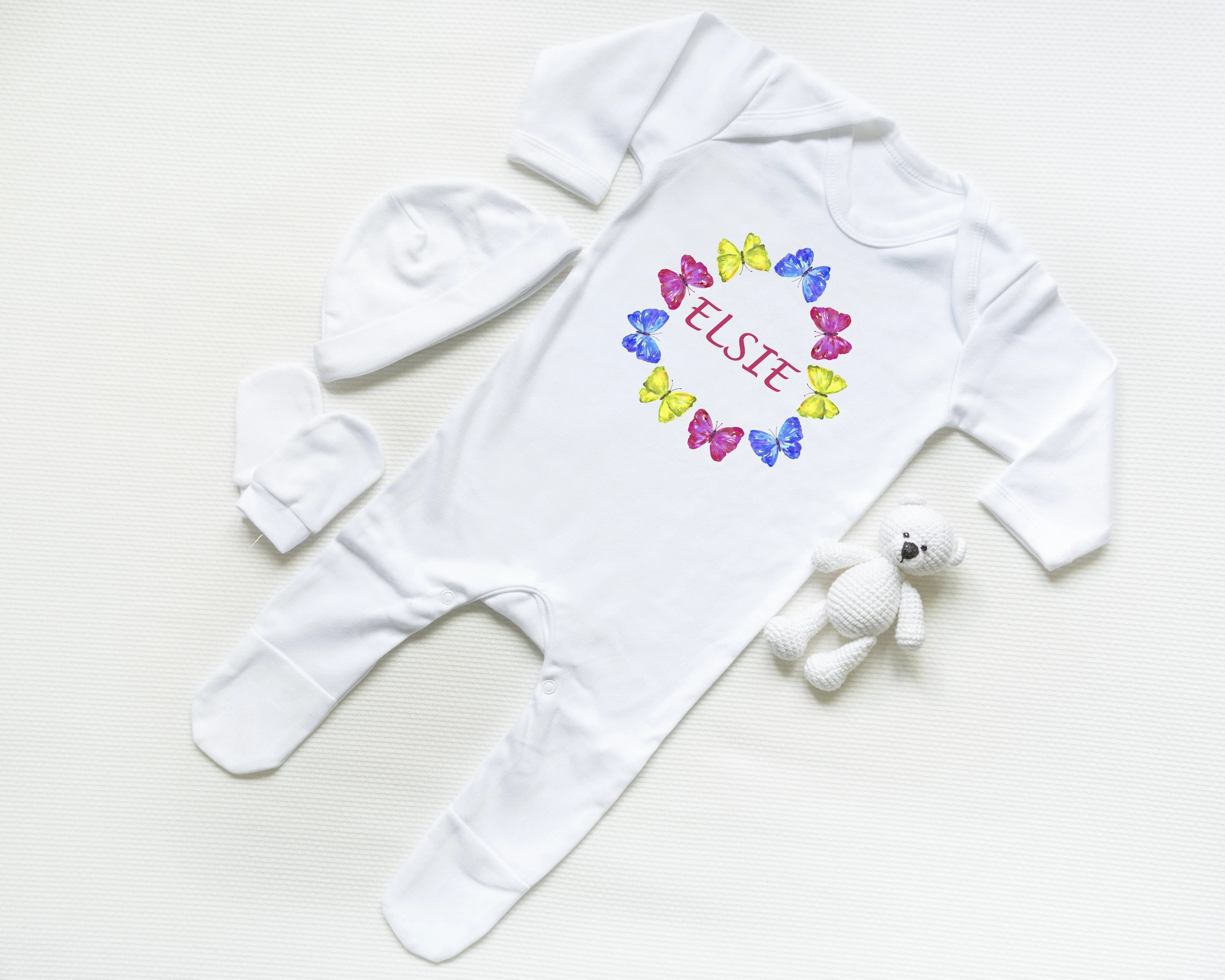 Personalised Baby Coming Home Outfit-Colourful Butterflies