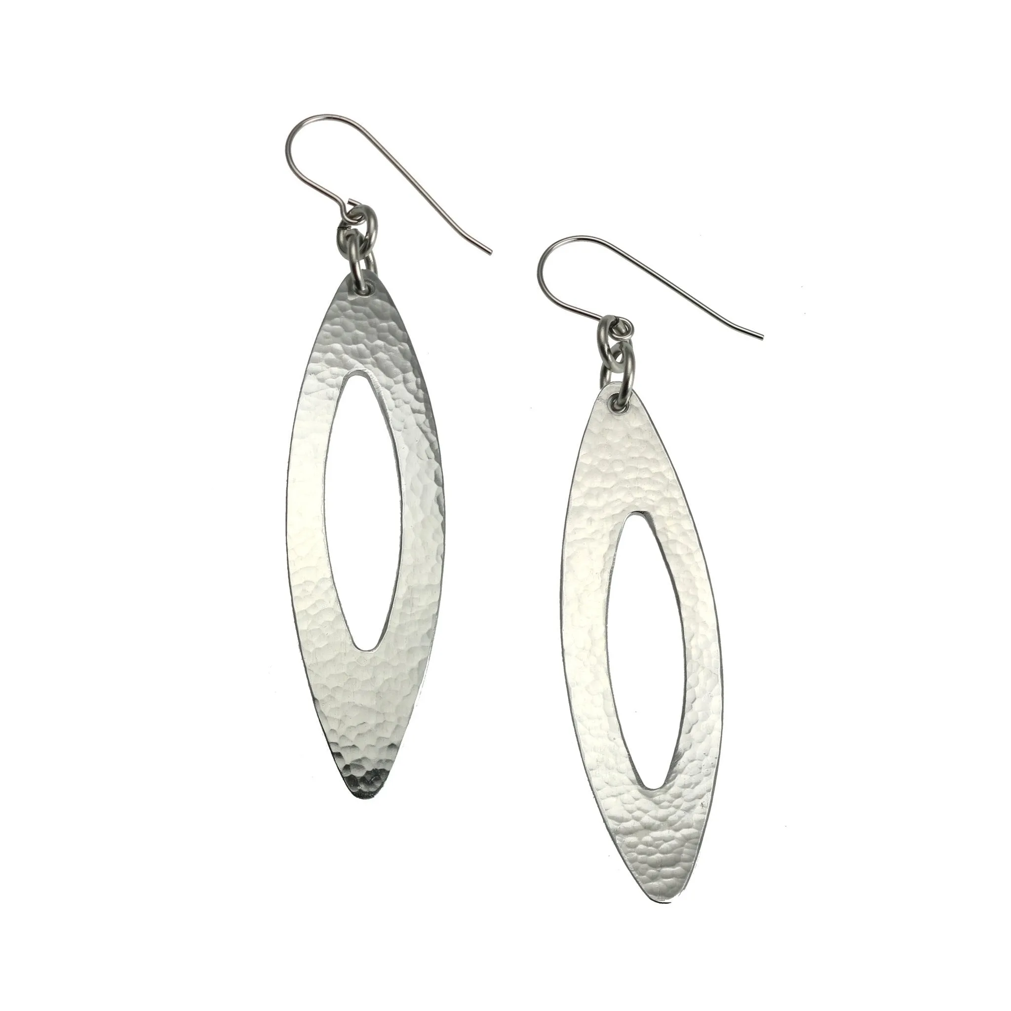 Pierced Large Oval Hammered Aluminum Drop Earrings