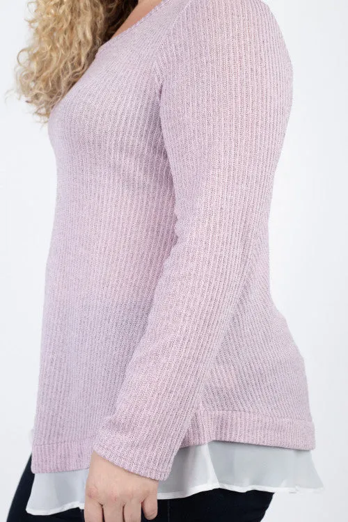 Pink and Ivory Slub Knit Plus Size Tunic Sweater