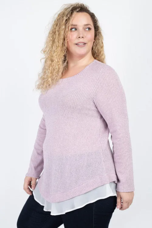 Pink and Ivory Slub Knit Plus Size Tunic Sweater