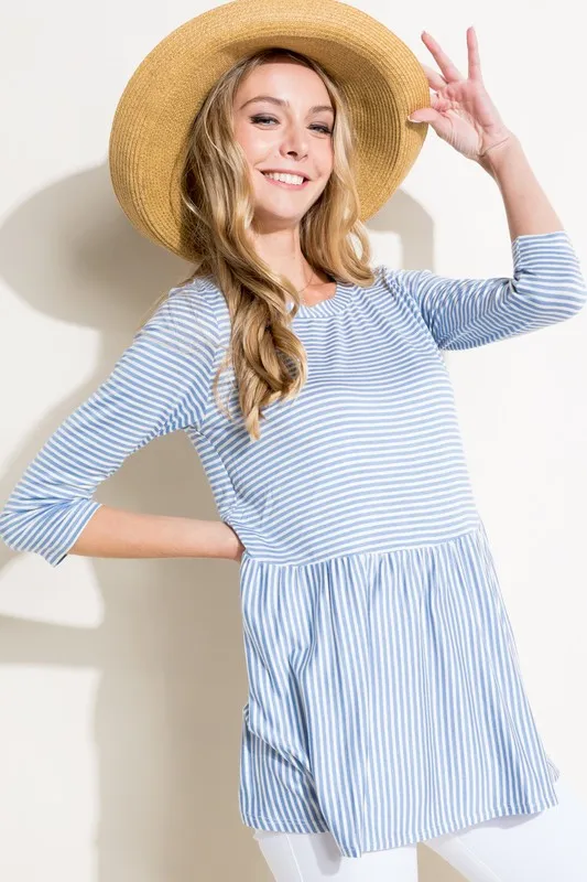 Plus Pin Stripe Babydoll Tunic Top