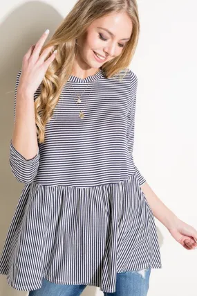 Plus Pin Stripe Babydoll Tunic Top