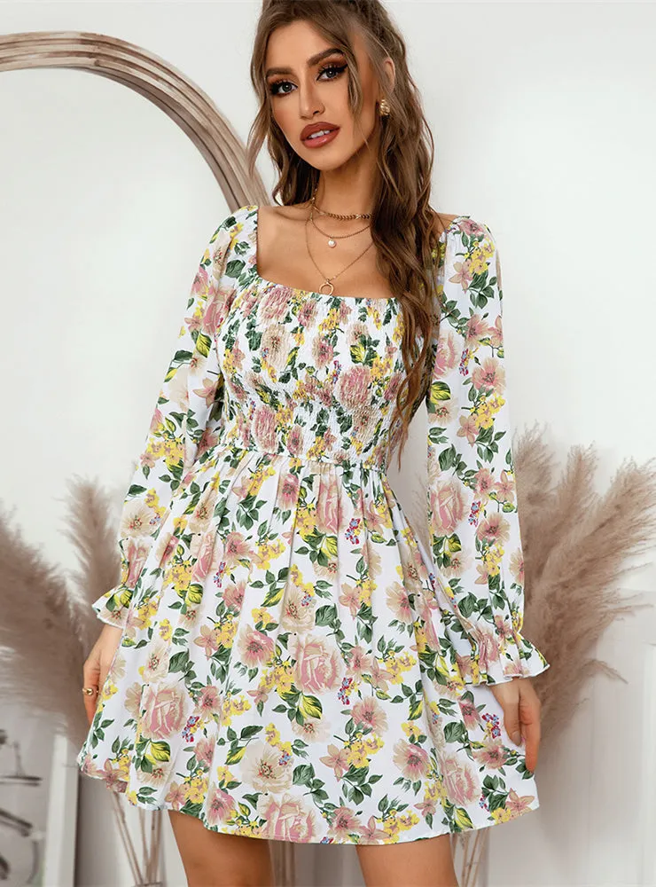 Pretty Leaf Print Sleeveless Midi Dress