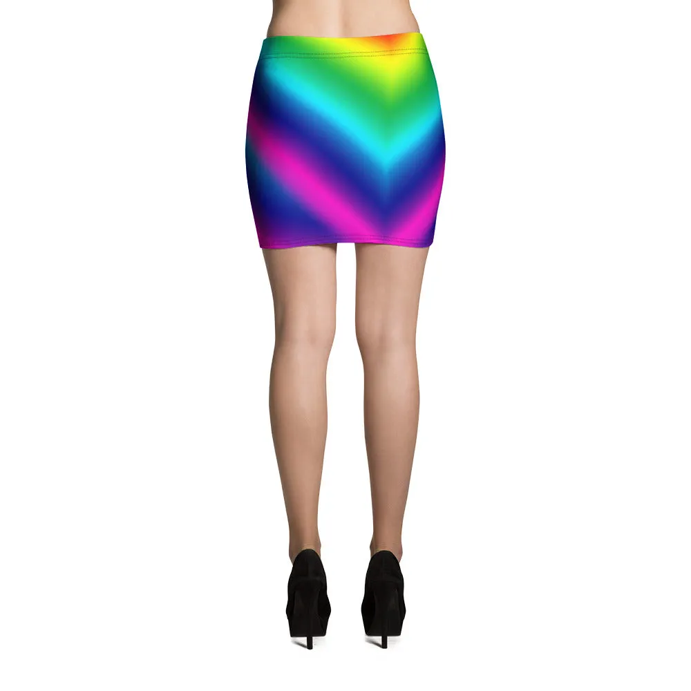 Rainbow Mini Skirt, Bright Colorful Rainbow Chevron Ombre Women's Skirt- Made in USA/EU