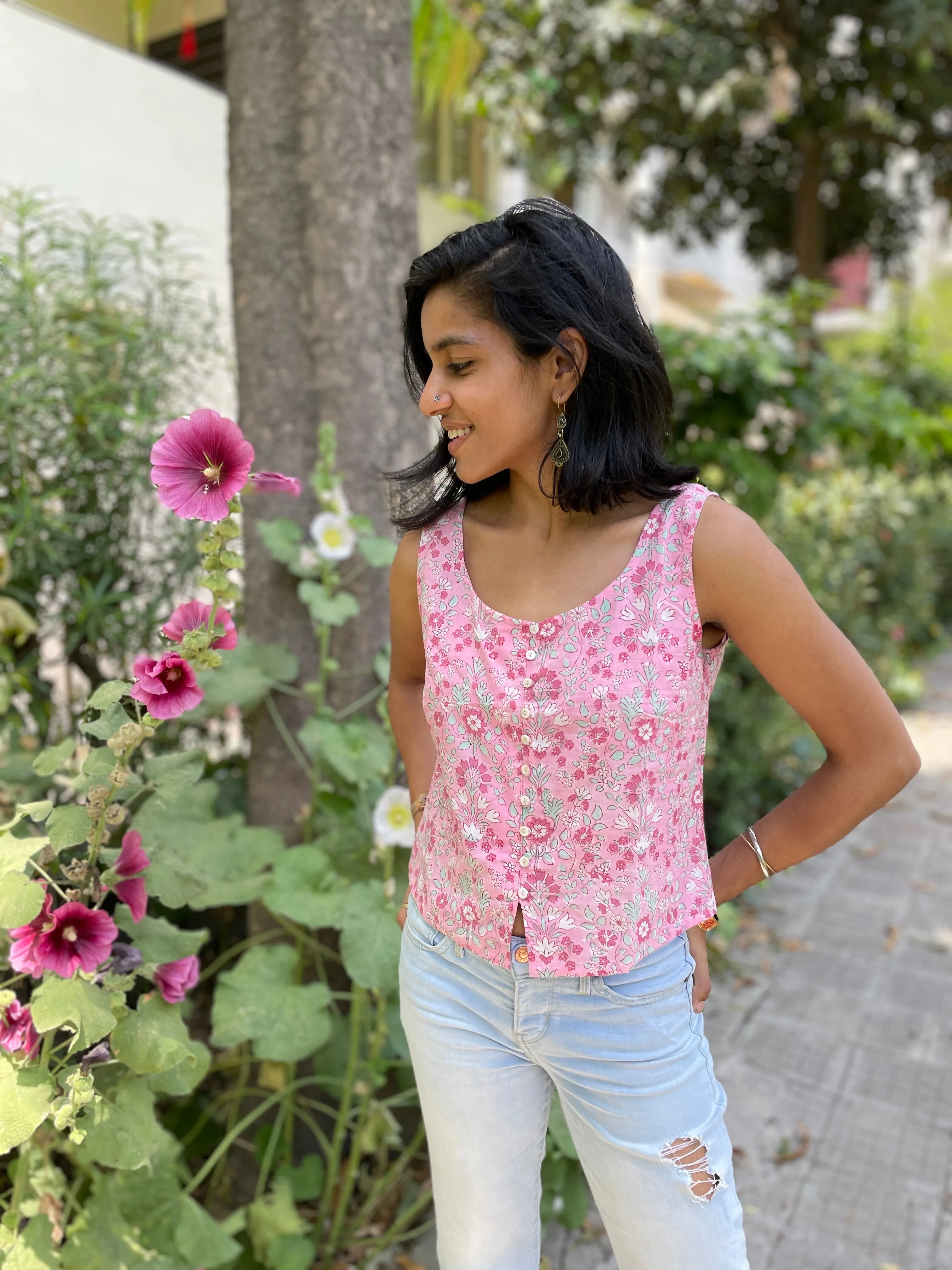 Rosy Handblockprinted Short Top