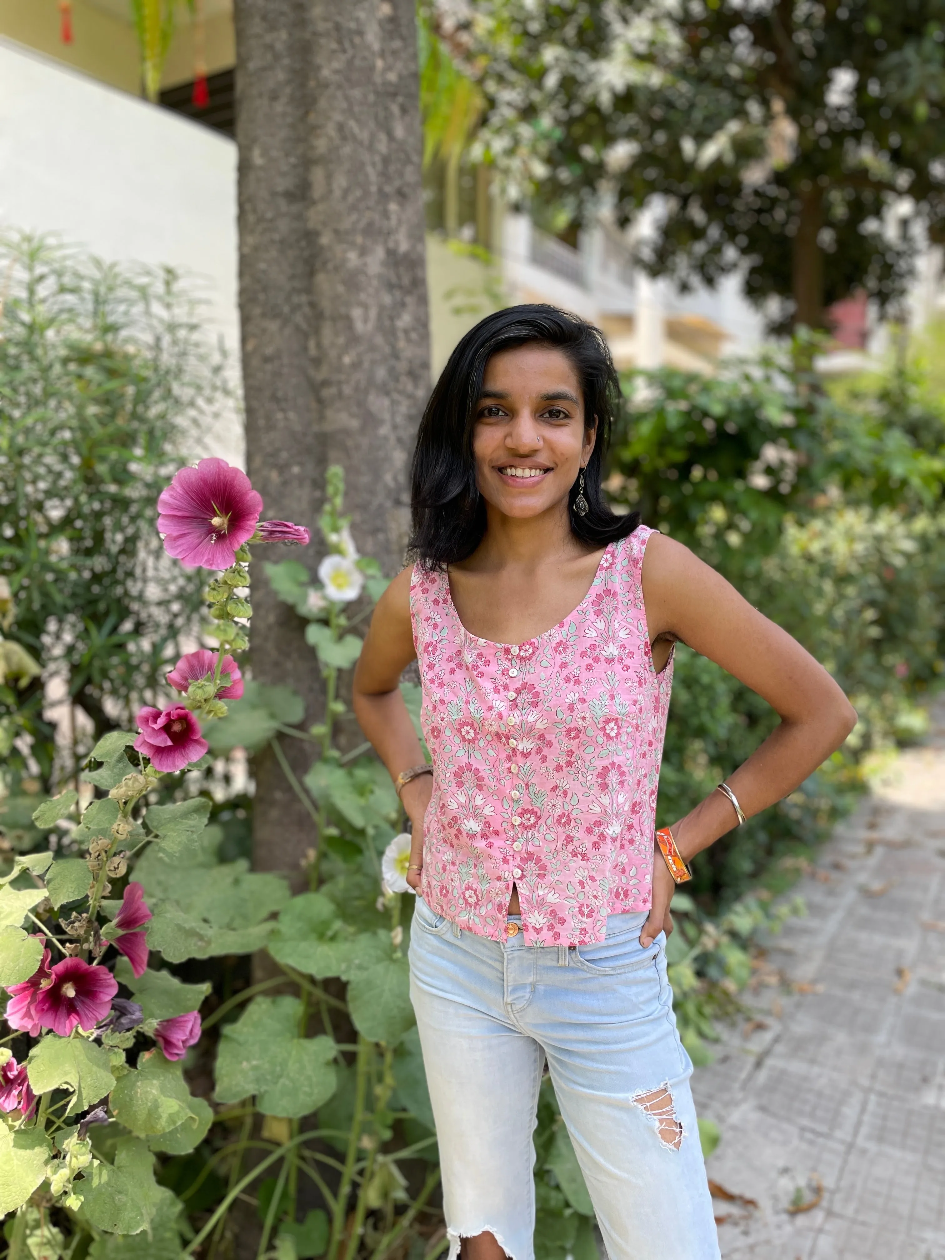 Rosy Handblockprinted Short Top