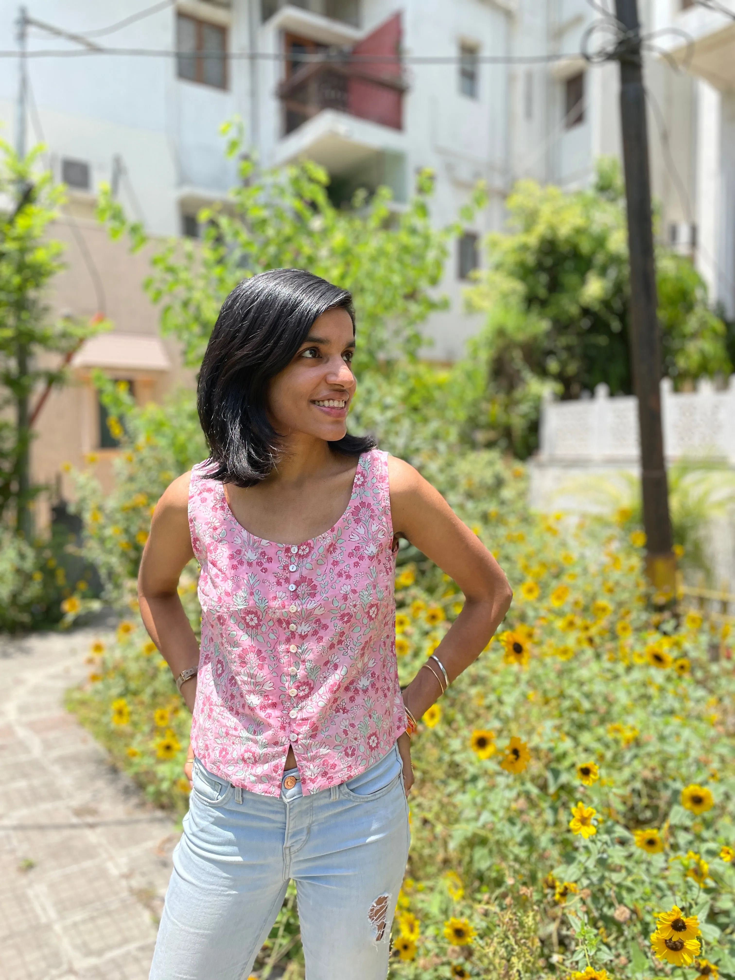 Rosy Handblockprinted Short Top