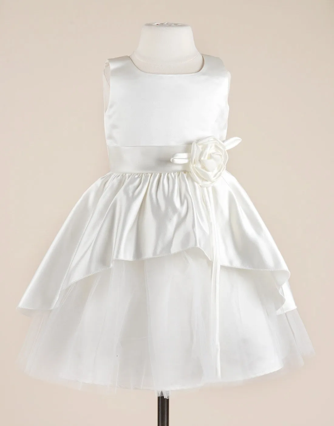 Rosy Taffeta Flower Girl Dress - White