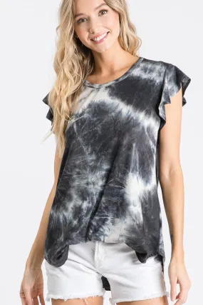 Ruffle Tie Dye Top, Black & Ivory