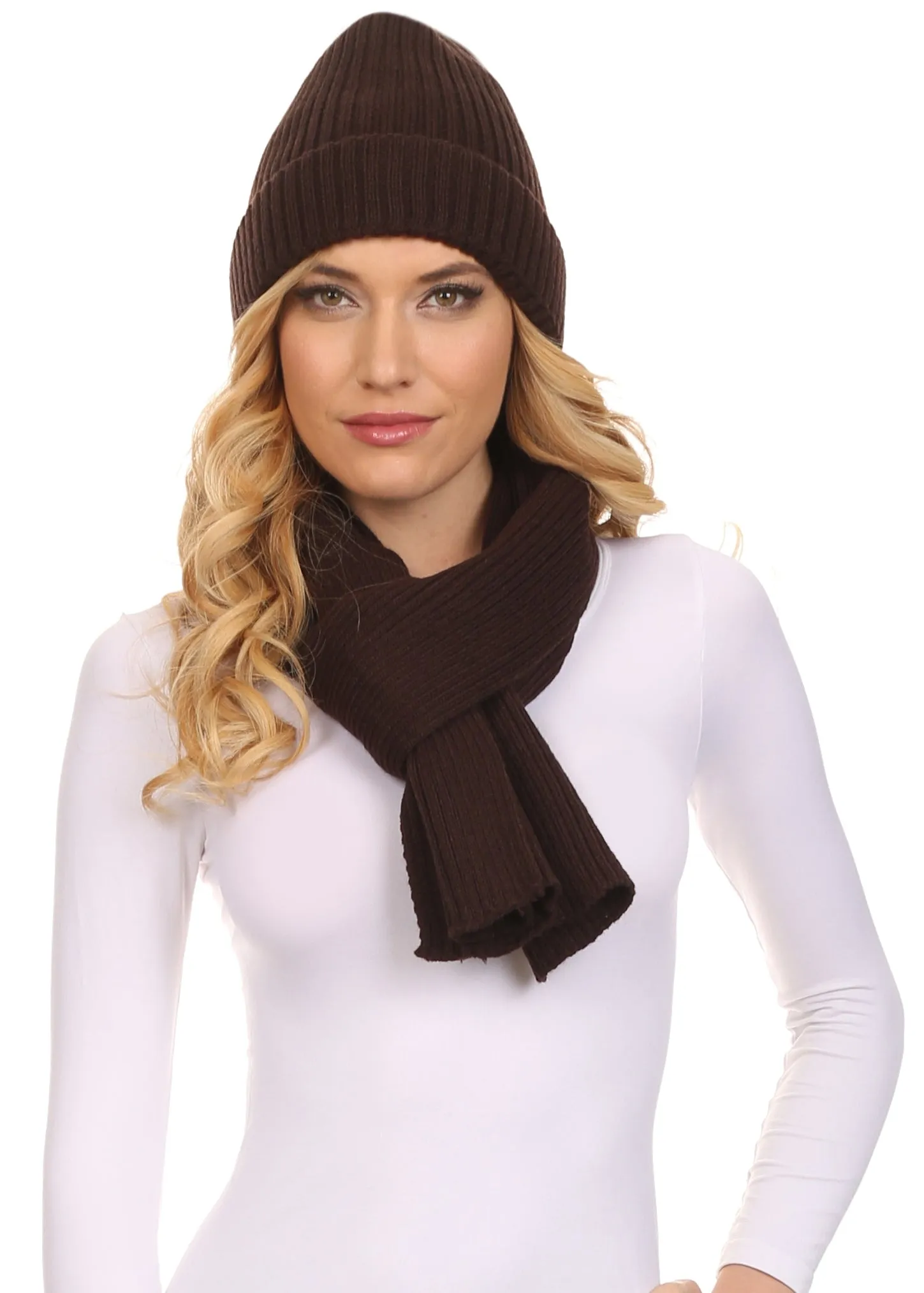 Sakkas  Aldis Unisex Ribbed Knit Beanie Hat And Scarf Set