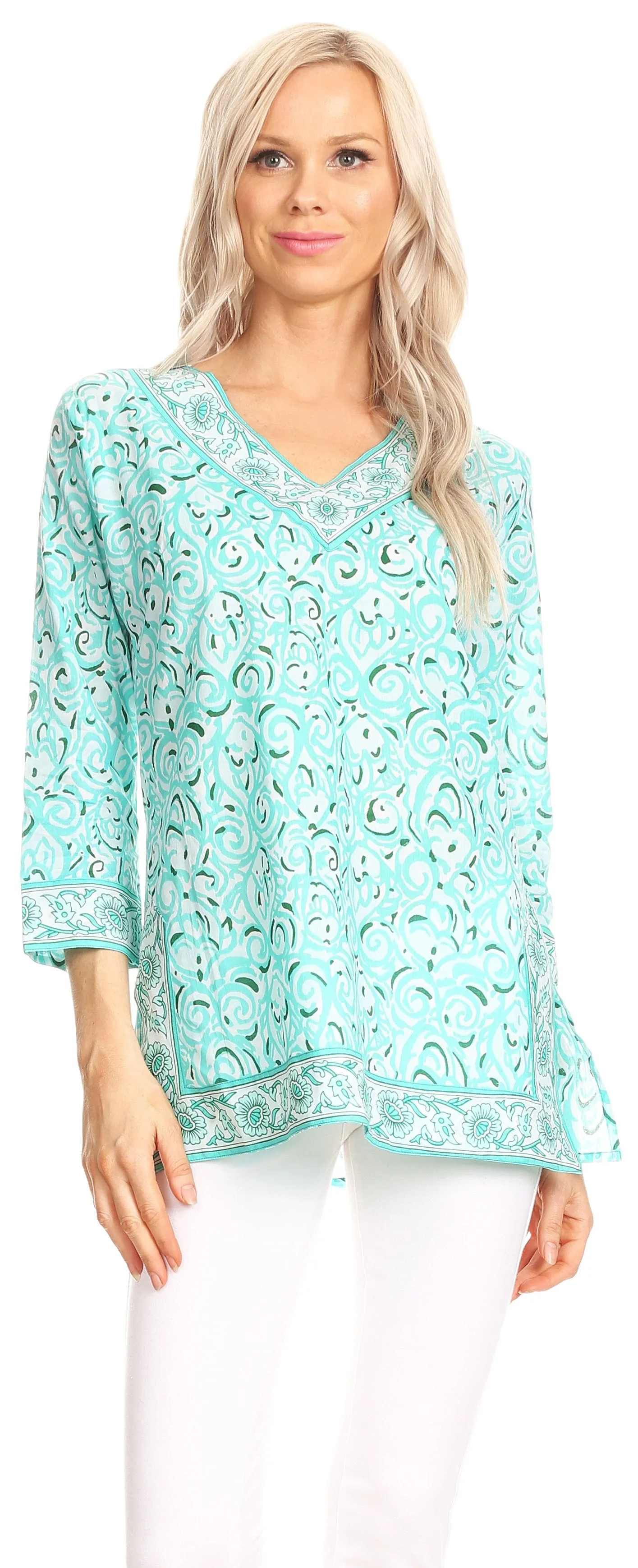 Sakkas Felicia 3/4 Sleeve V-Neck Land and Sea Tunic