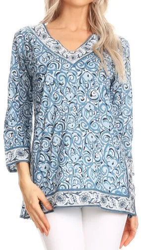 Sakkas Felicia 3/4 Sleeve V-Neck Land and Sea Tunic