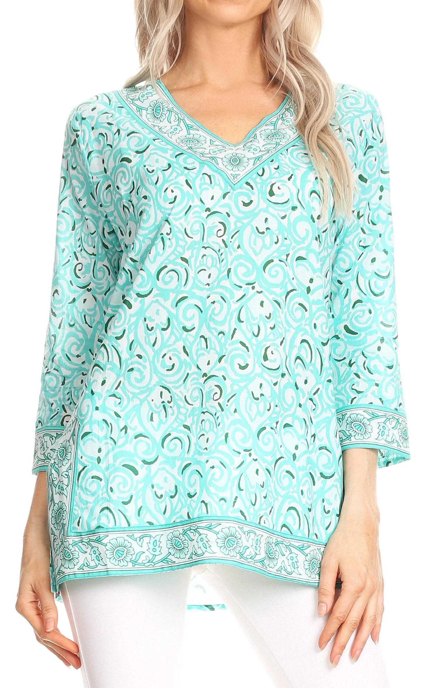 Sakkas Felicia 3/4 Sleeve V-Neck Land and Sea Tunic