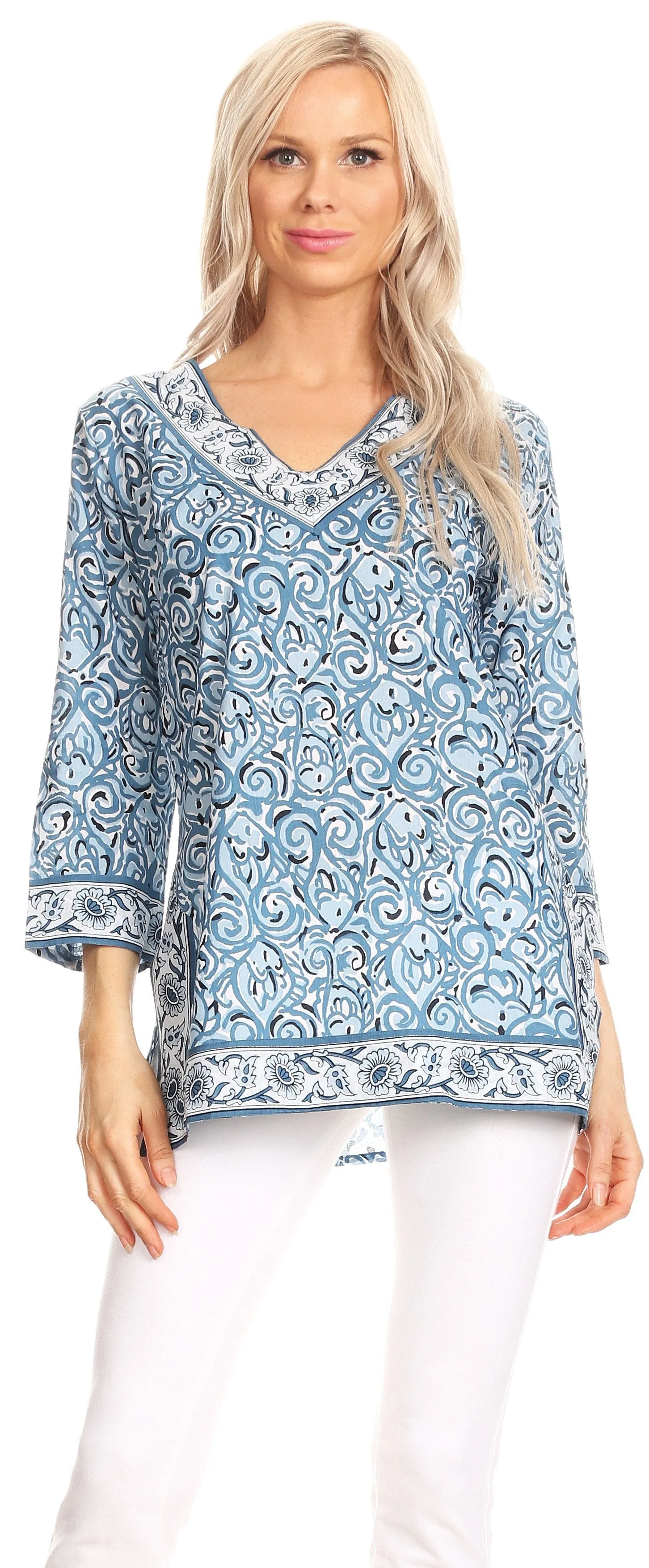 Sakkas Felicia 3/4 Sleeve V-Neck Land and Sea Tunic