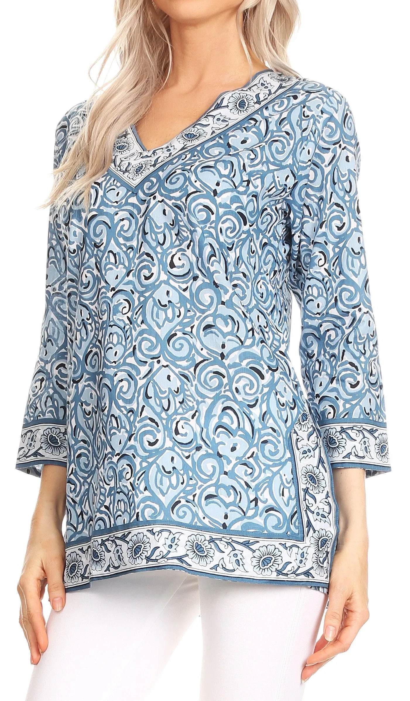 Sakkas Felicia 3/4 Sleeve V-Neck Land and Sea Tunic