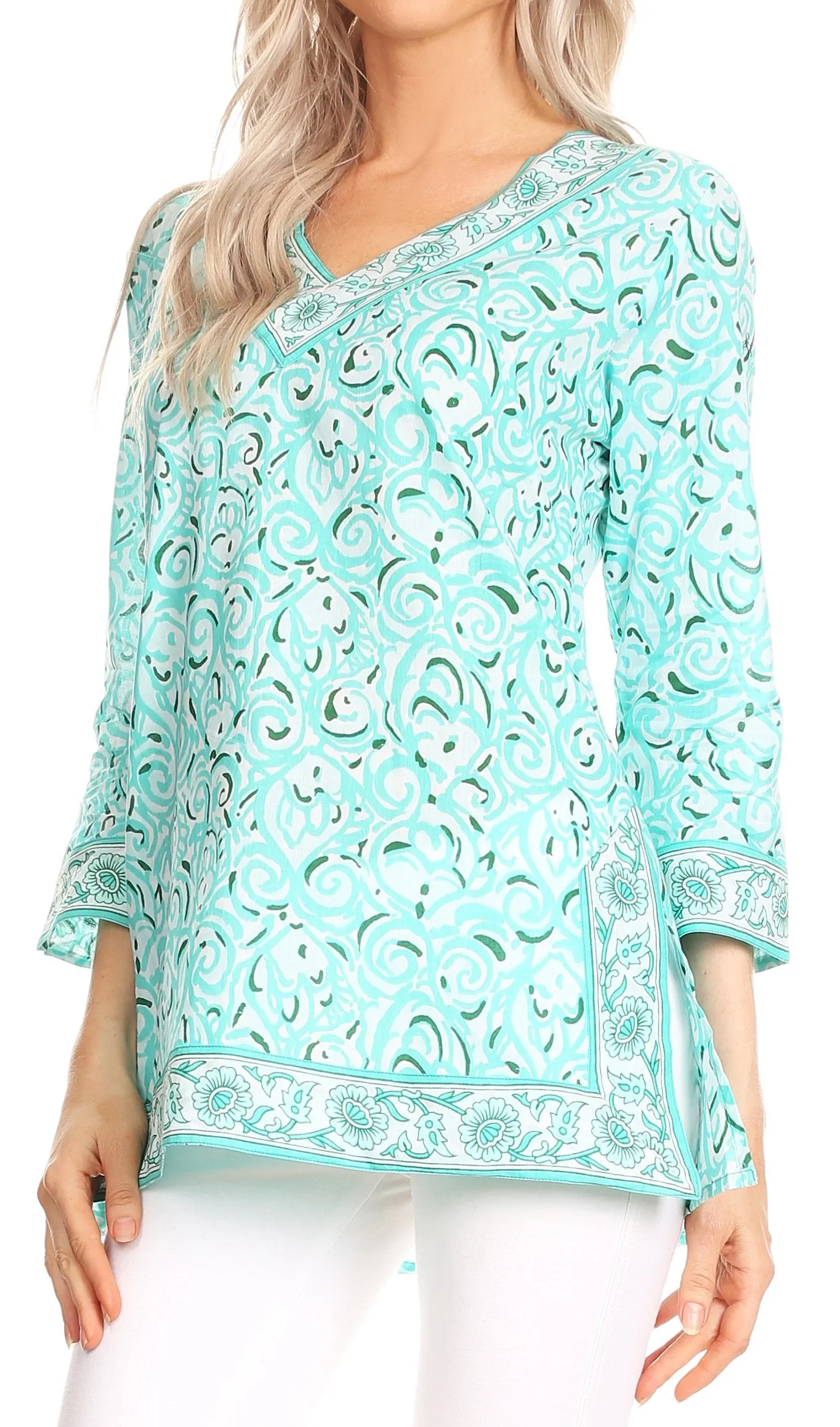 Sakkas Felicia 3/4 Sleeve V-Neck Land and Sea Tunic