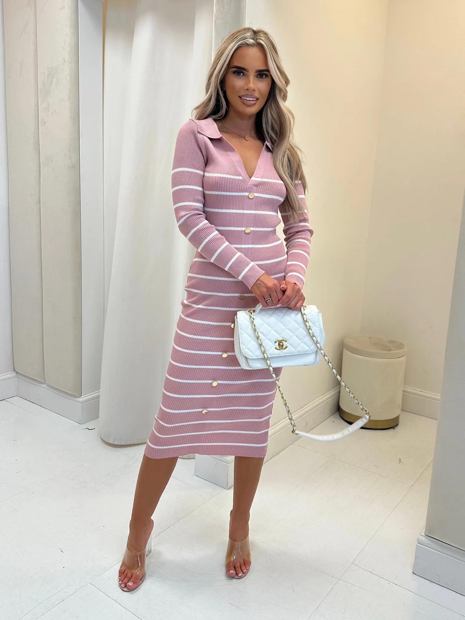 SASHA PINK STRIPE MIDI DRESS