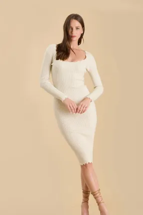 Scallop Hem Rib Knit Bodycon Dress