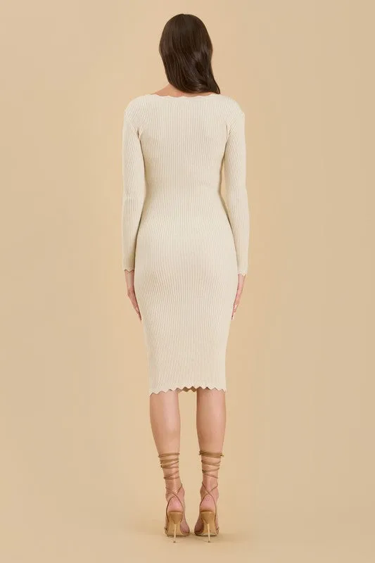 Scallop Hem Rib Knit Bodycon Dress