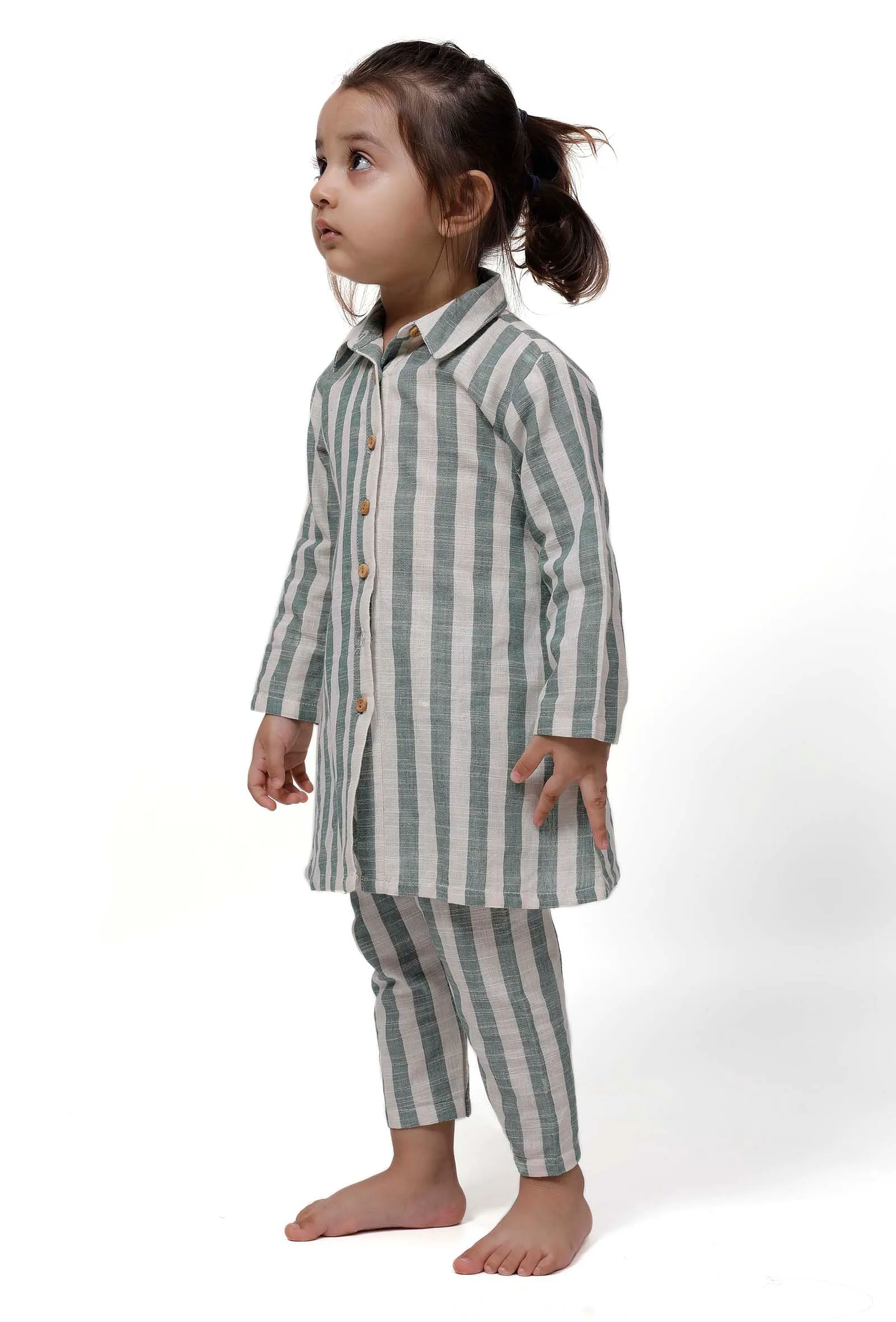 Set of 2 - Green Stripe Tunic Dress with Pants