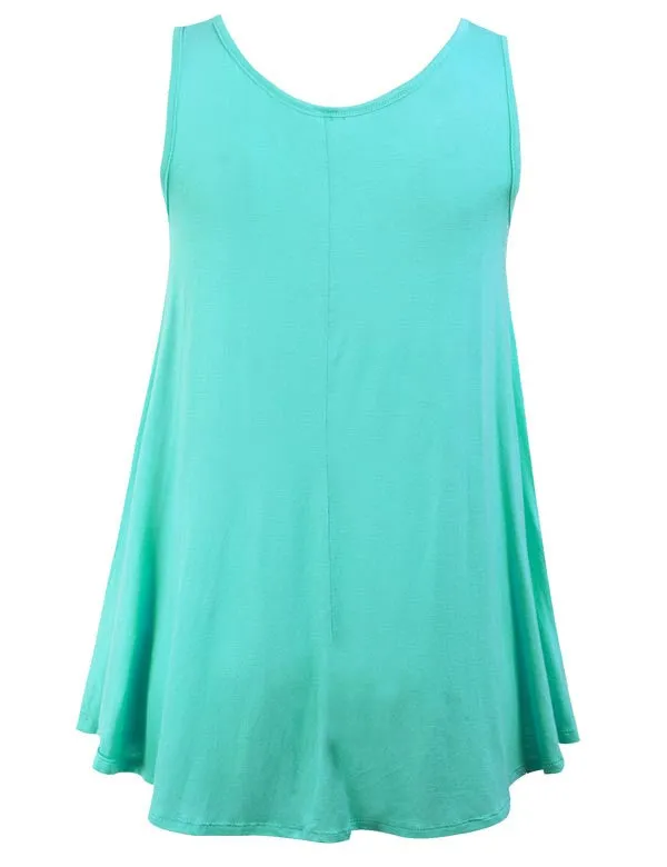 Sleeveless Tank Tunic Top with Flare Hemline