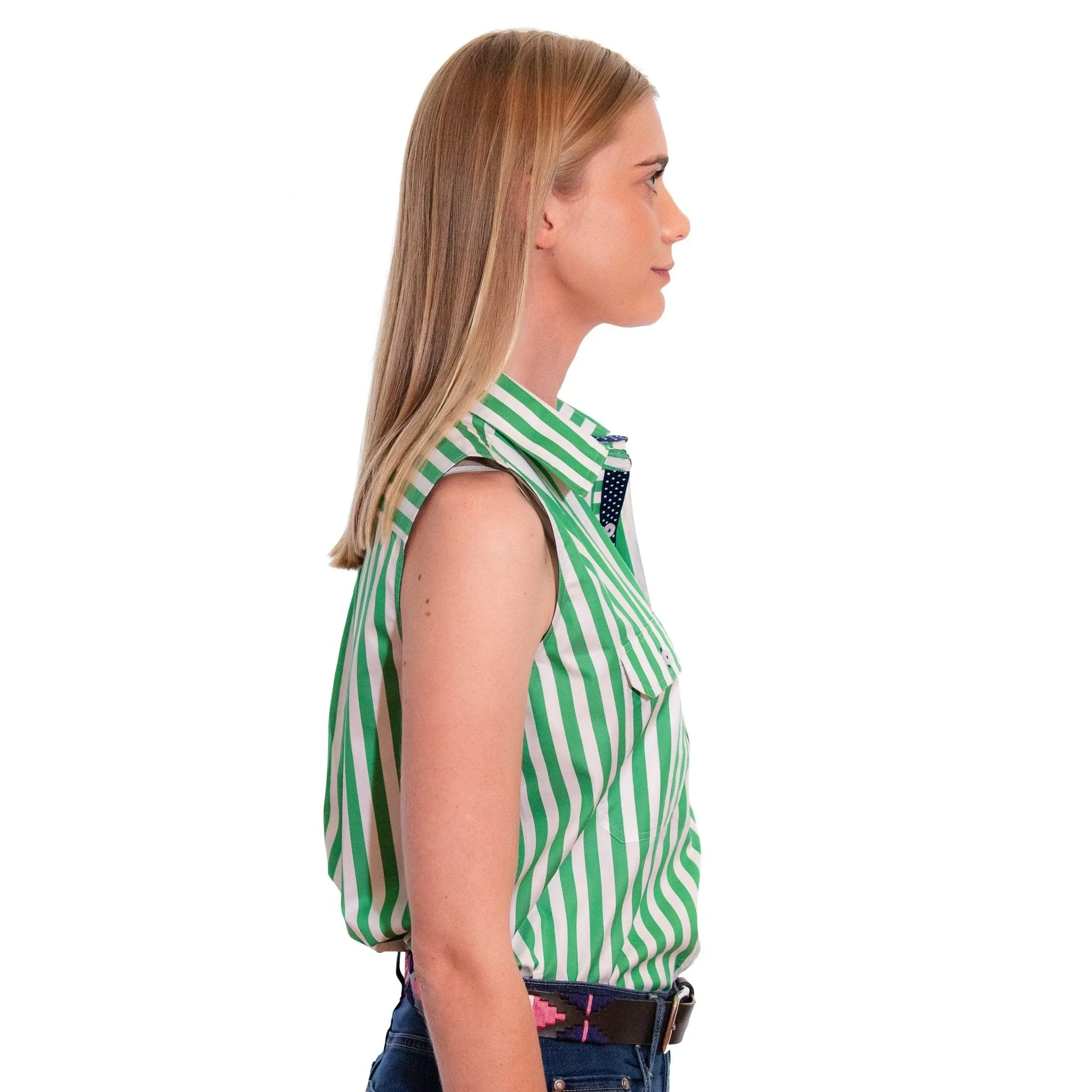 Sleeveless Thick Green Stripe