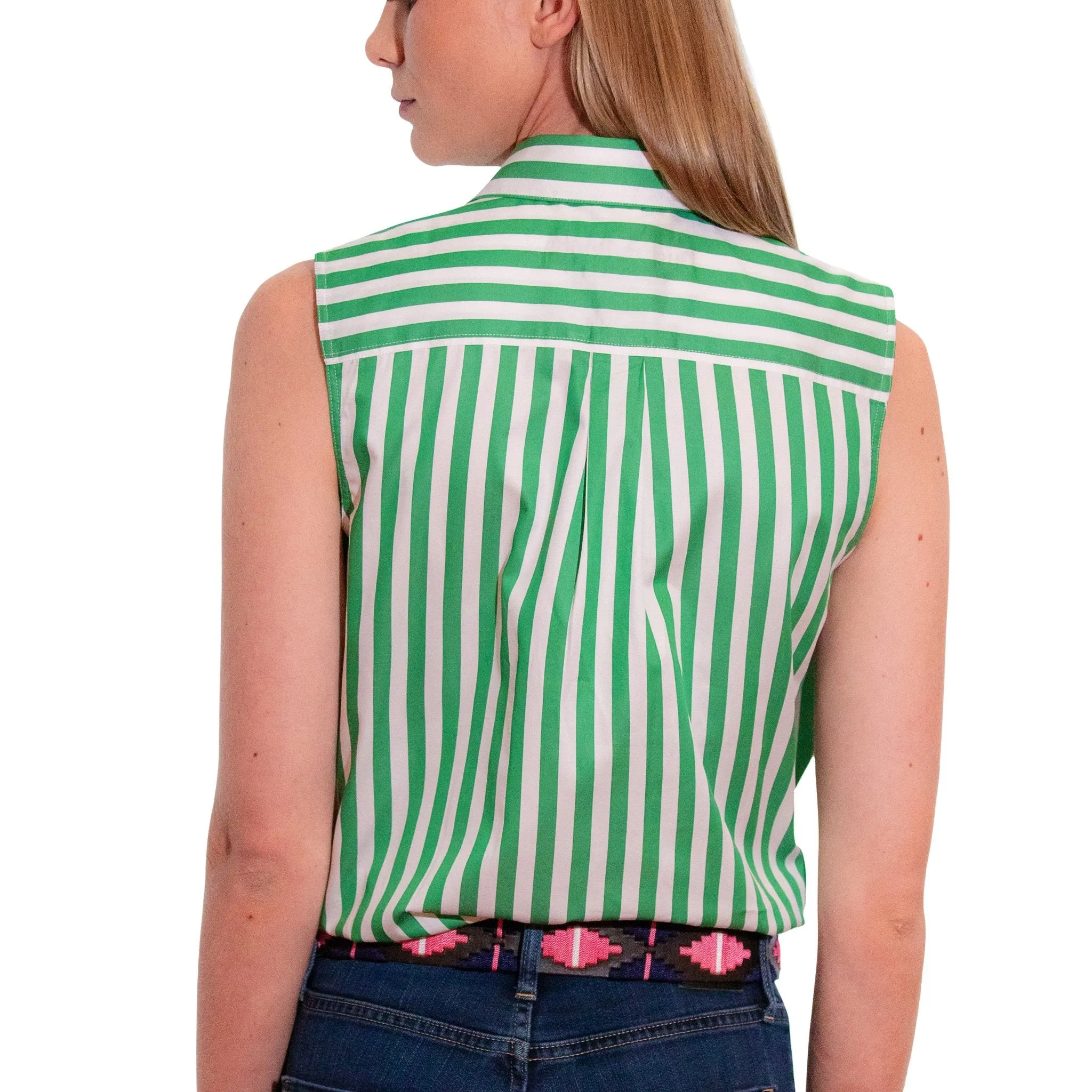 Sleeveless Thick Green Stripe