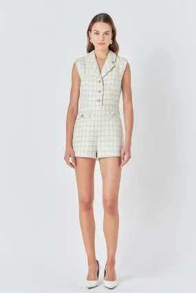 Sleeveless Tweed Suited Romper