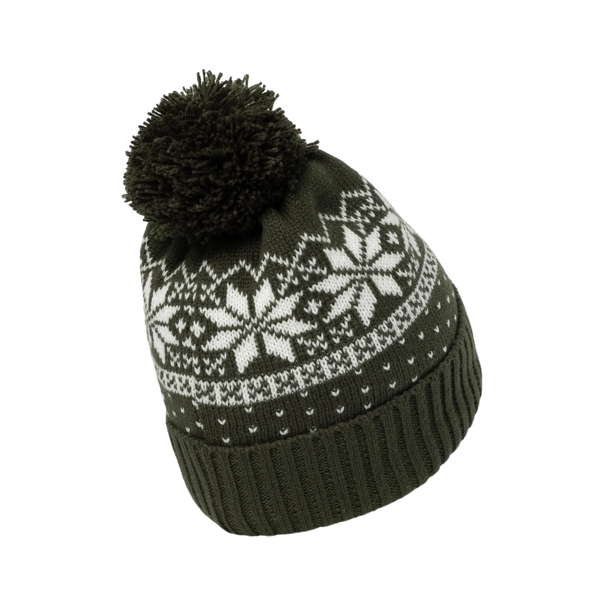 Snow Crystal Beanie - Olive / White