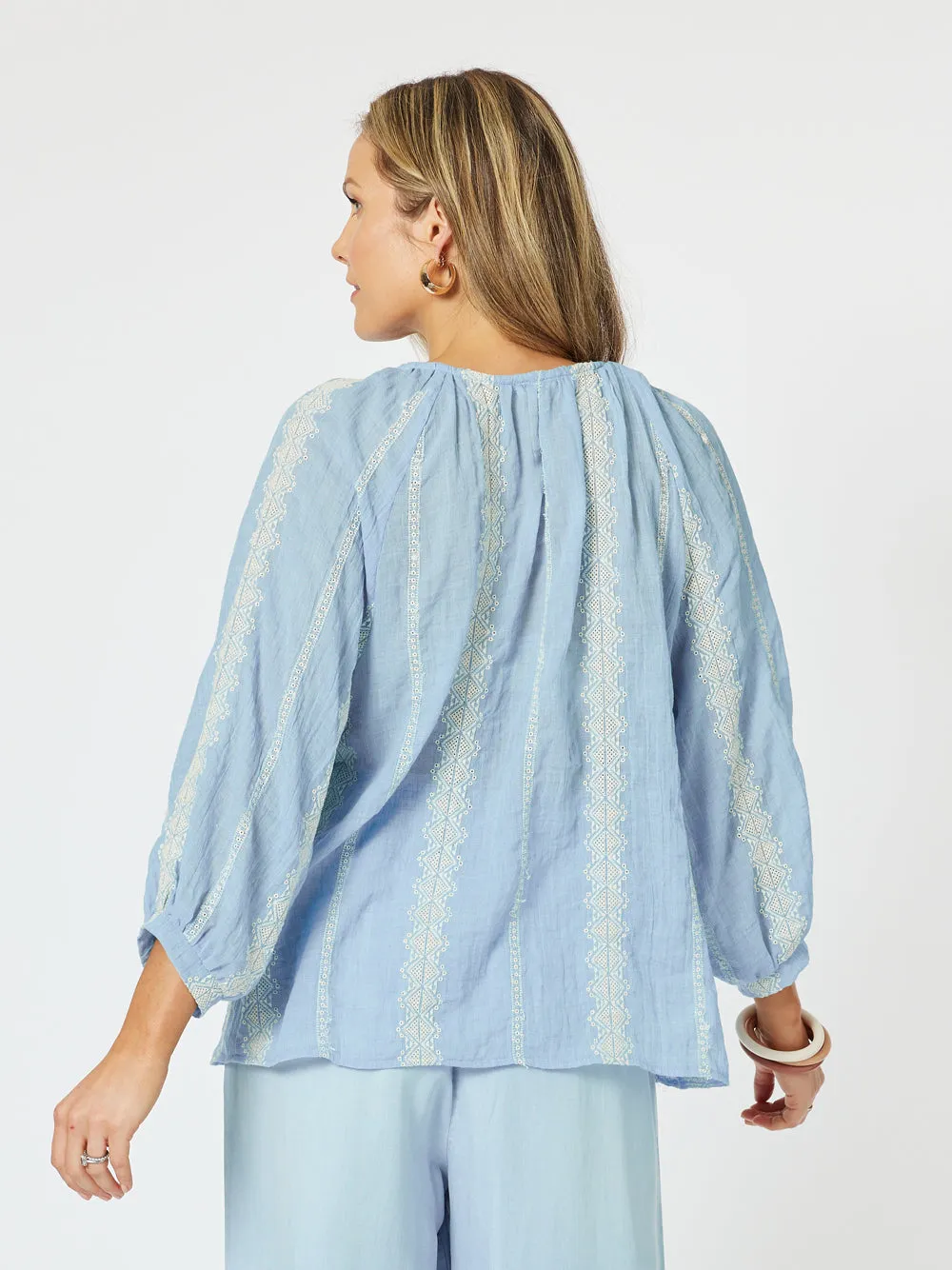 Sorrento Embroidered Top - Blue