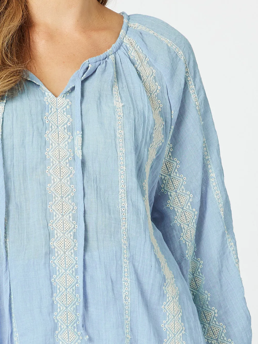 Sorrento Embroidered Top - Blue