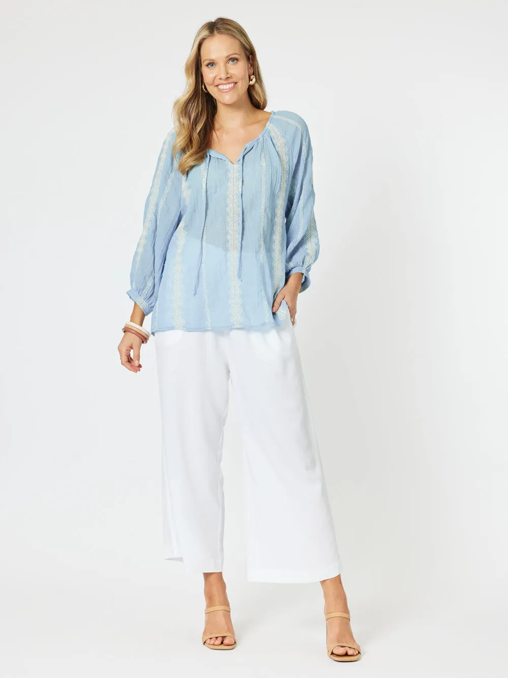 Sorrento Embroidered Top - Blue