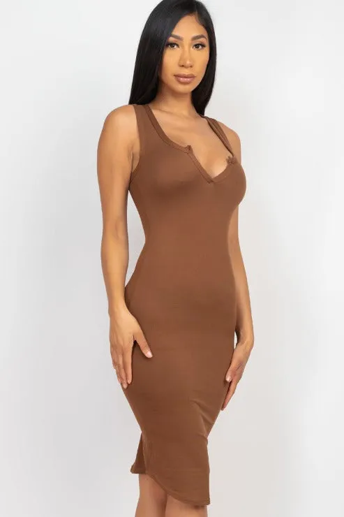 Split Neck Tank Mini Bodycon Dress