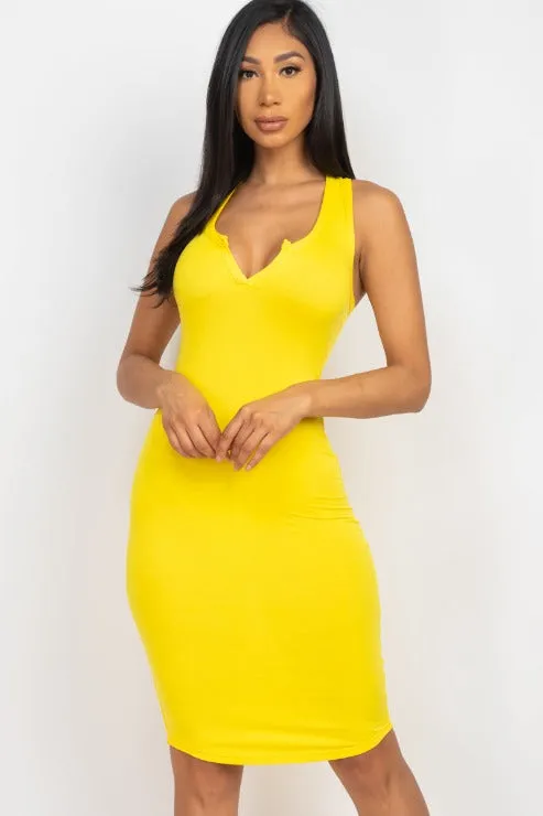 Split Neck Tank Mini Bodycon Dress