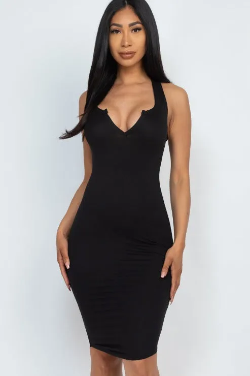 Split Neck Tank Mini Bodycon Dress