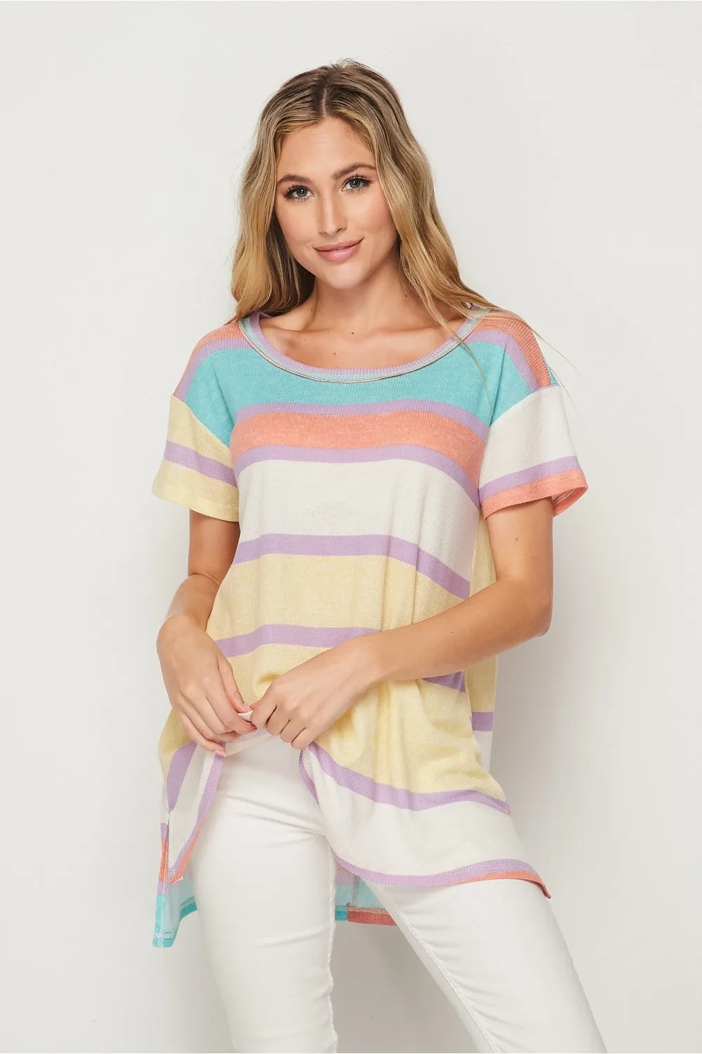 Striped High Low Knit Top