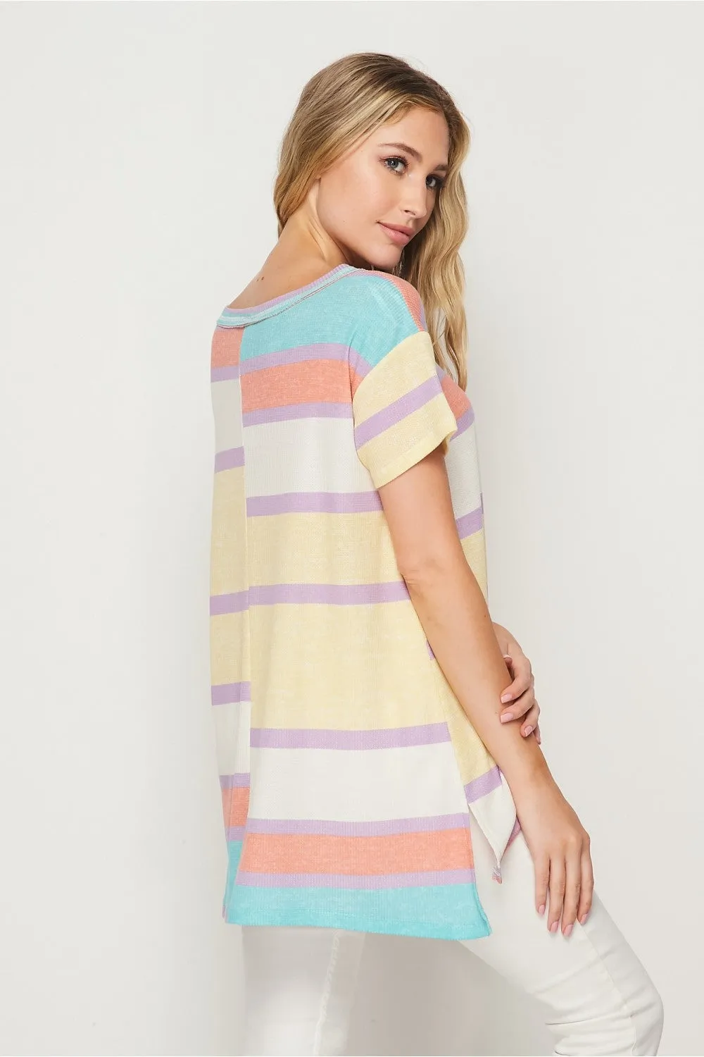 Striped High Low Knit Top