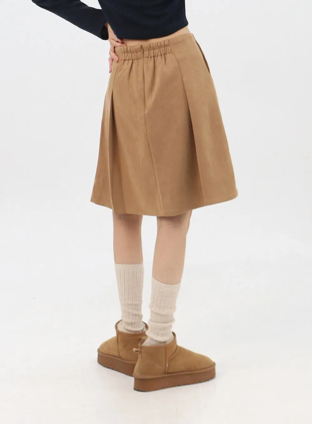 Suede Pleated Midi Skirt IN310