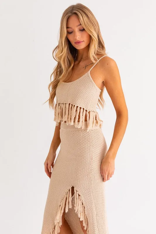 Tassel Detail Spaghetti Sweater Crop Top