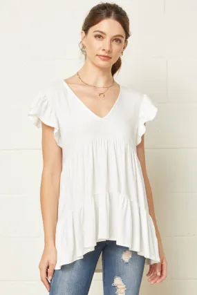 Tiered Ruffle Babydoll Top, Ivory