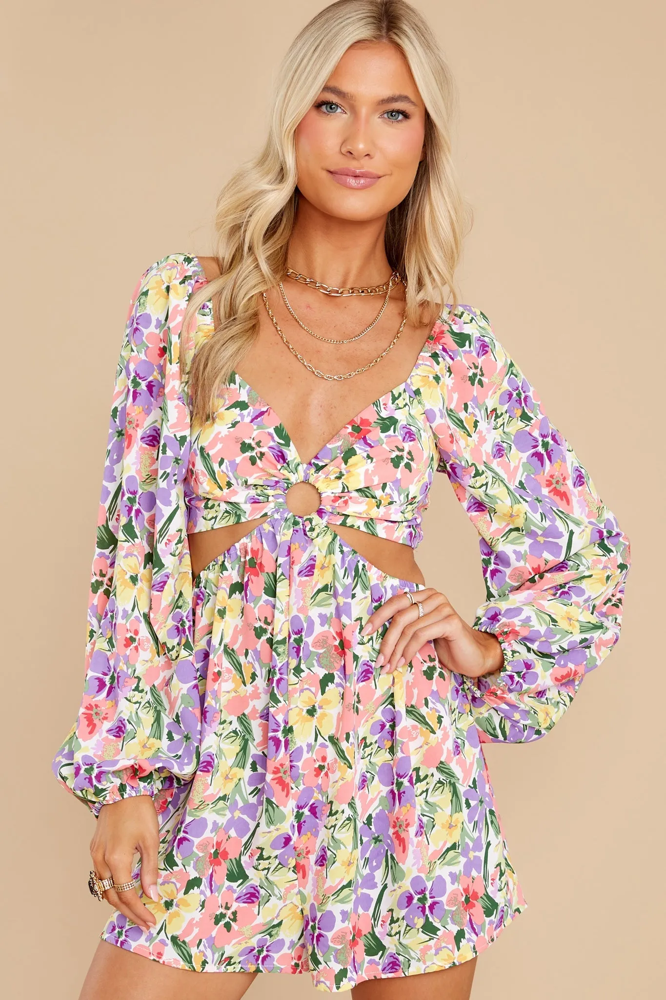 Unforgettable Beauty Purple Multi Floral Print Romper