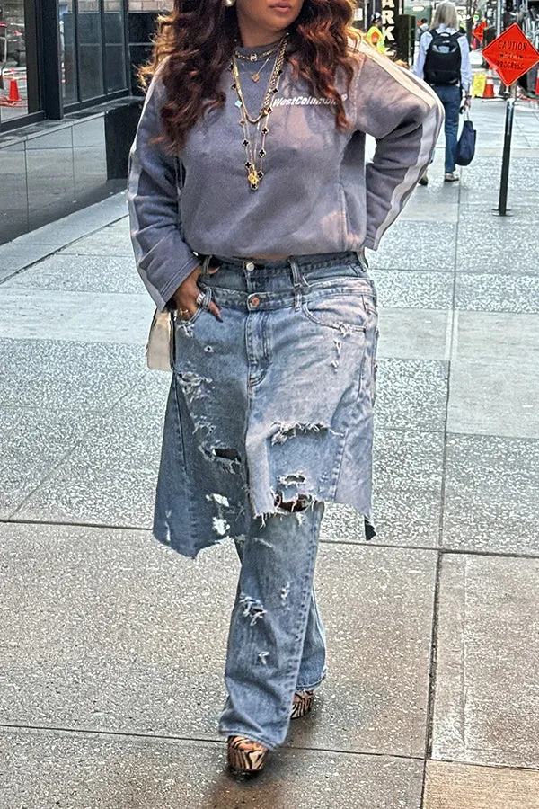 Unique Desig Double Layer Ripped Jeans