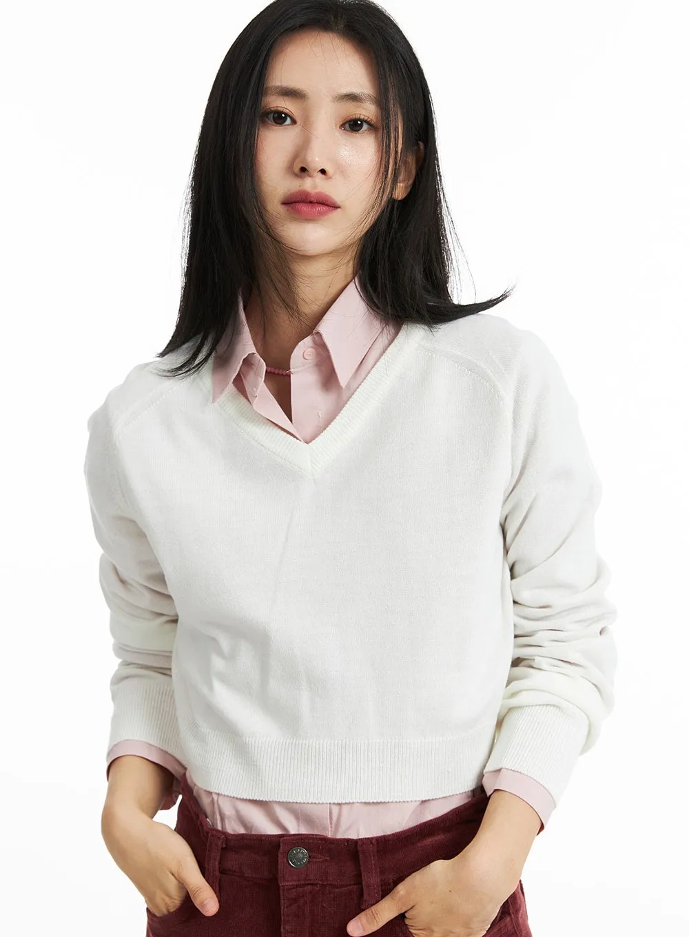 V-Neck Layered Pullover OO325